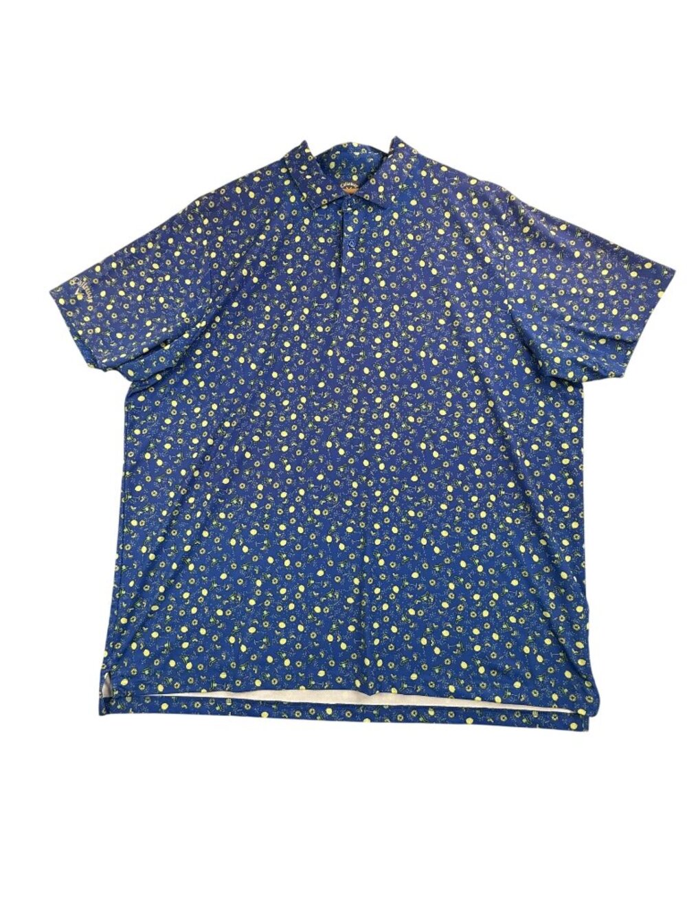 Callaway Polo Shirt Mens 2XL Blue Lemon Margarita Print Opti-Dri Tropical Golf